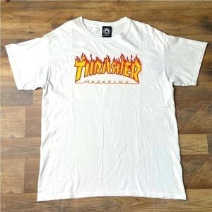 Vintage Thrasher Men's T-Shirt Size L Skateboard Magazine White Short Sleeves
